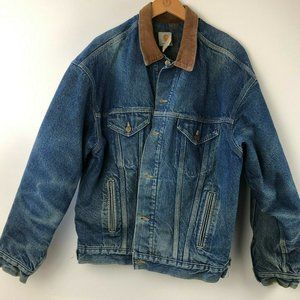 Vintage Carhartt Aztec Blanket Lined Denim Trucker Jacket USA Union Made X-Large